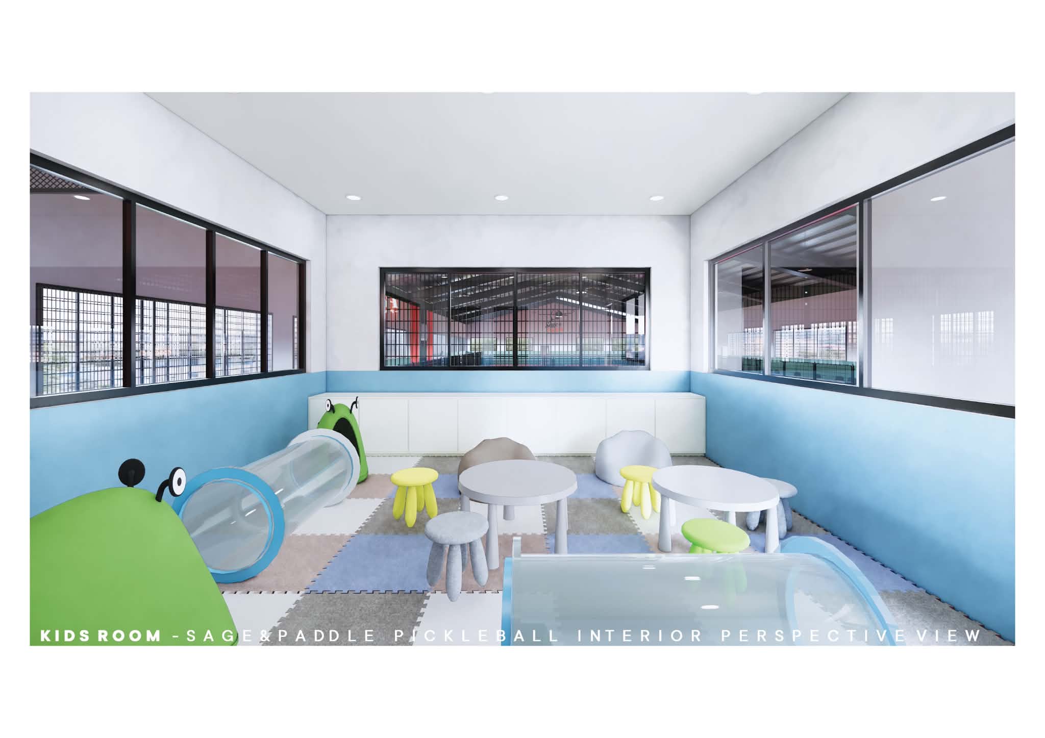 Sage & Paddle Kids Room play area with toys and seating